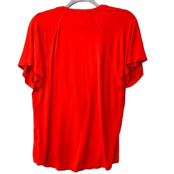 Free People Bright Red Blouse Medium top knot front plunging neck - Picture 3 of 5